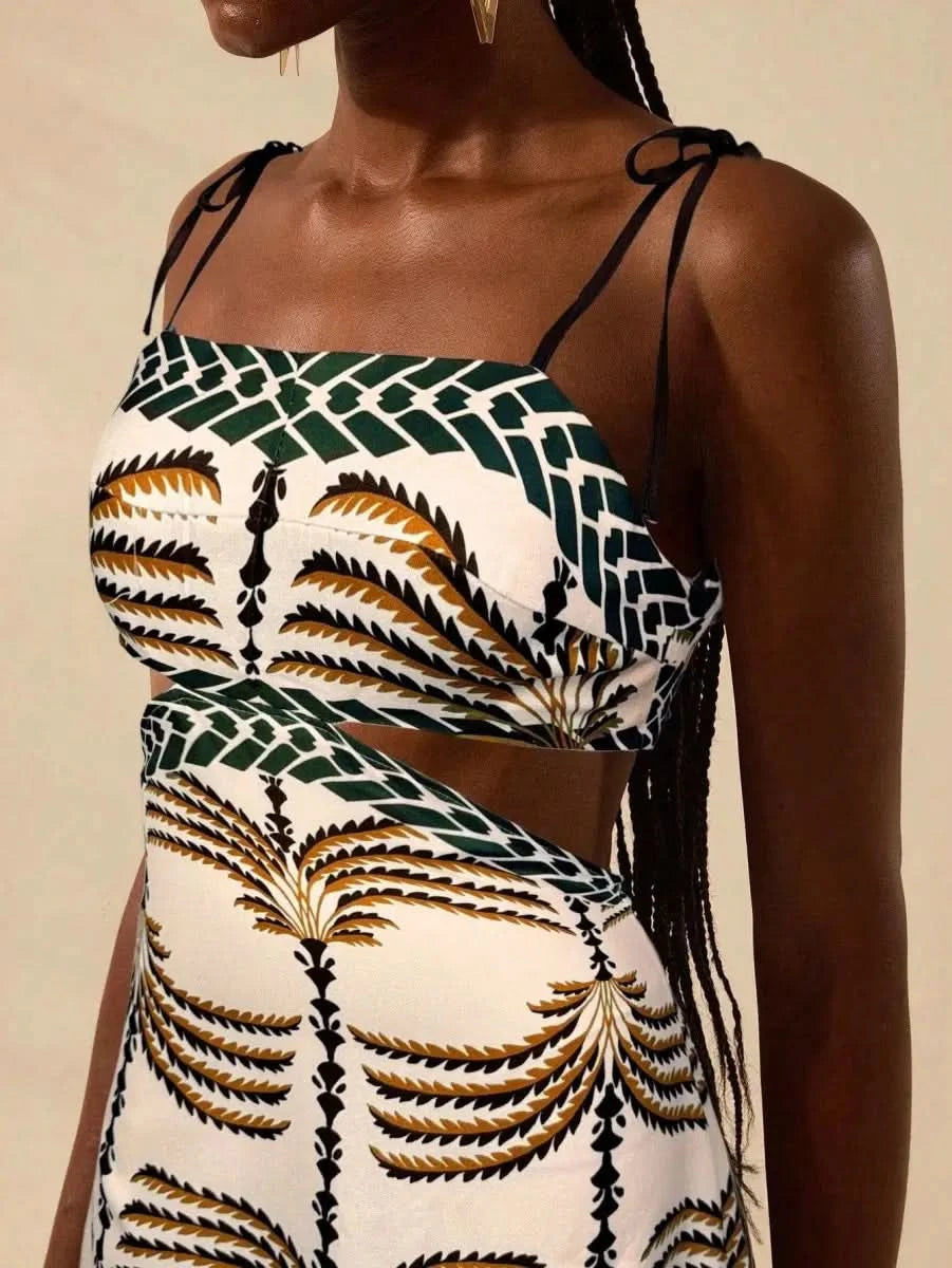 Maldives Cut - Out Palm Dress - Satin Whisper