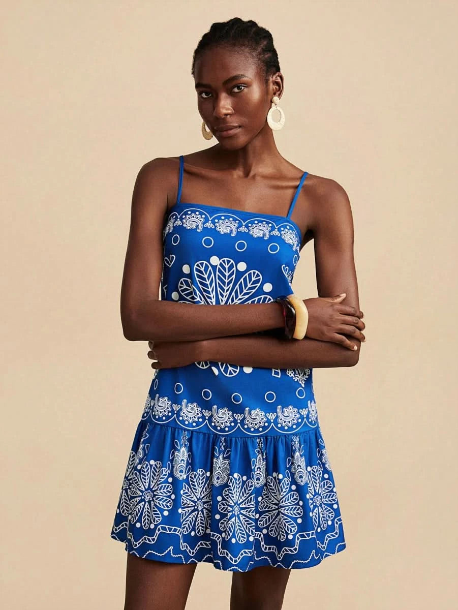 Travachic Blue Boho Mini Dress with Paisley Print - Satin Whisper