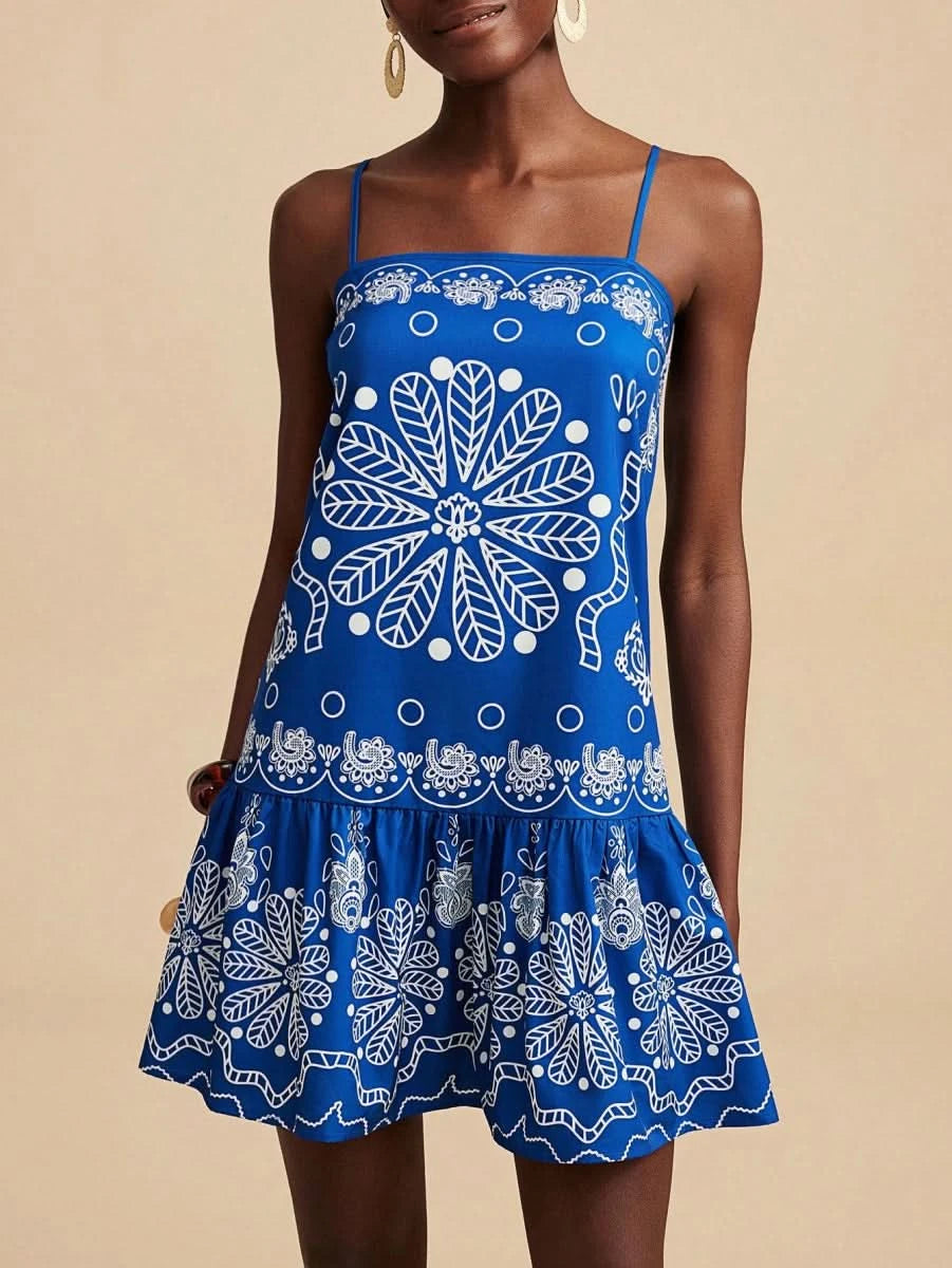 Travachic Blue Boho Mini Dress with Paisley Print - Satin Whisper