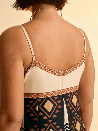 Boho Coconut Tree & Pineapple Maxi Dress with V - Neck - Satin Whisper