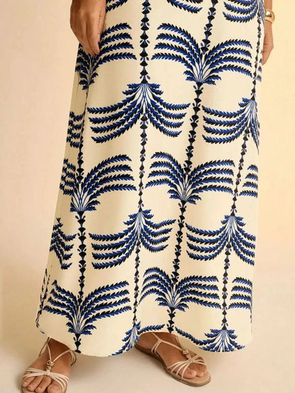Boho Blue Palm - Print Maxi Dress with Side Cut - Out & Tie - Back - Satin Whisper