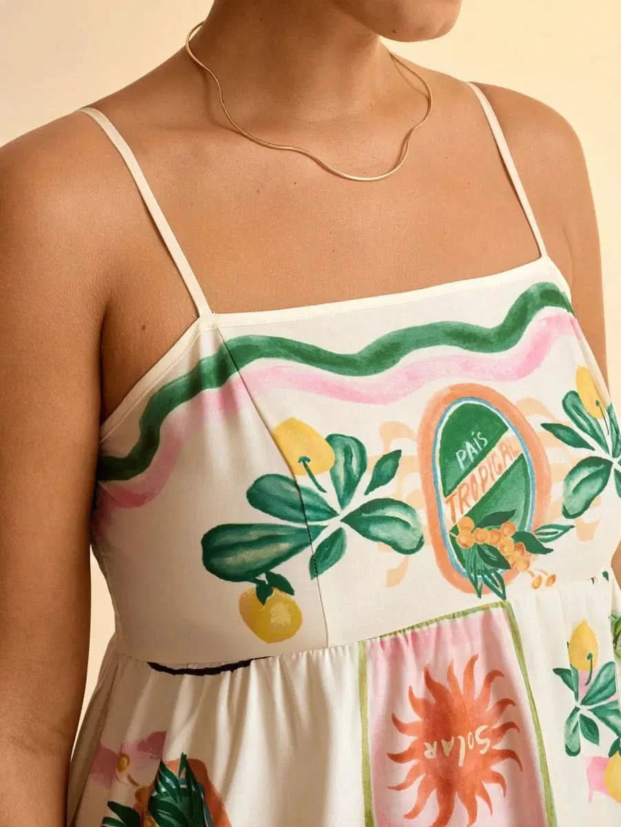 Boho Tropical Maxi Dress with Spaghetti Straps & Exclusive Print - Satin Whisper