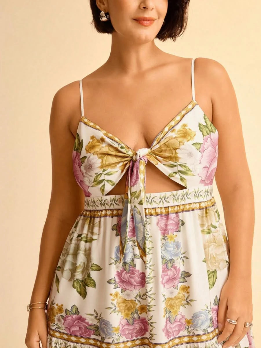 Capri Maxi Dress – Romantic Floral with Front Tie - Satin Whisper