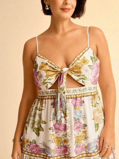 Capri Maxi Dress – Romantic Floral with Front Tie - Satin Whisper