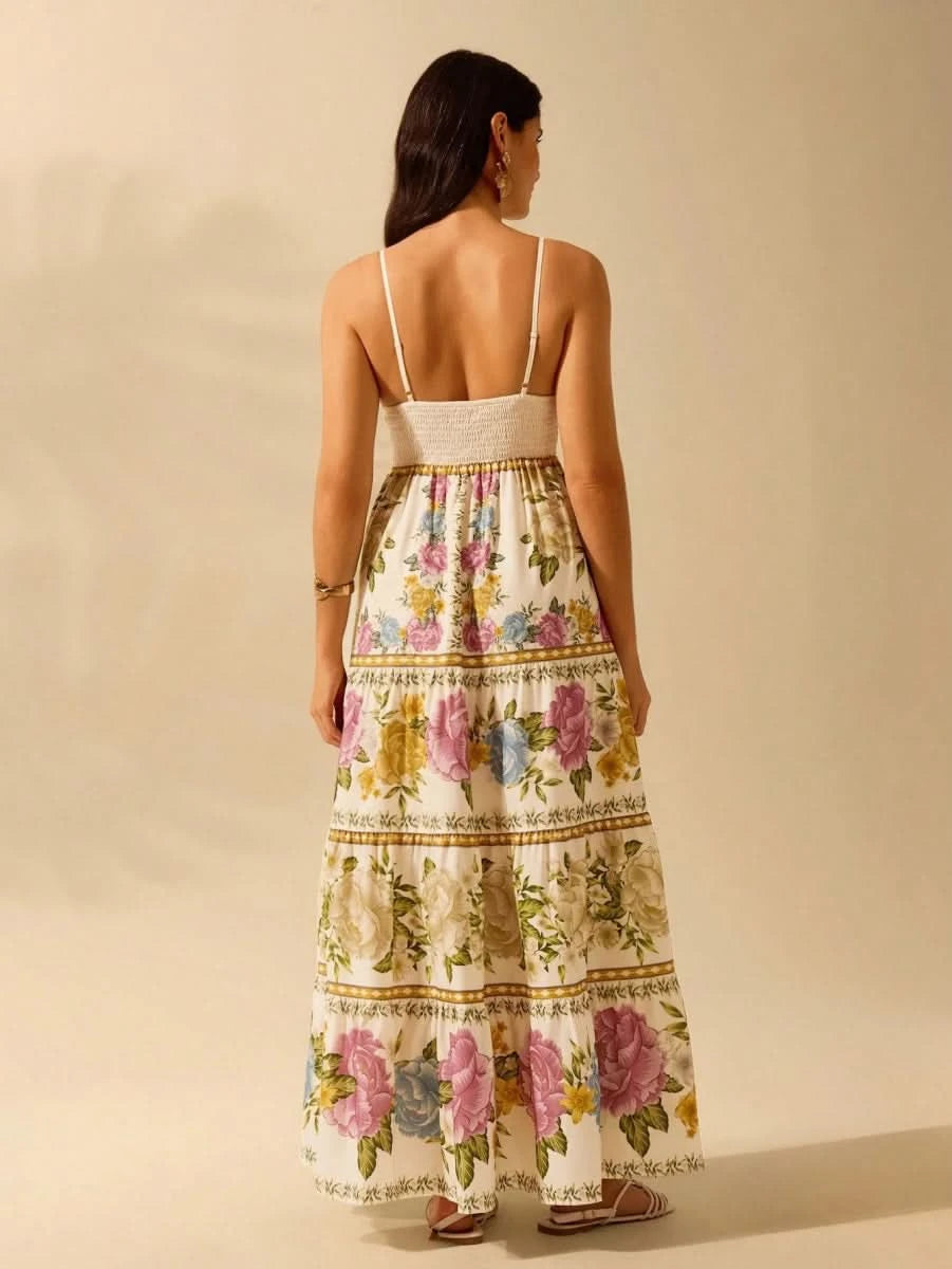 Capri Maxi Dress – Romantic Floral with Front Tie - Satin Whisper