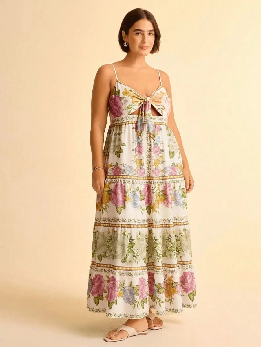 Capri Maxi Dress – Romantic Floral with Front Tie - Satin Whisper