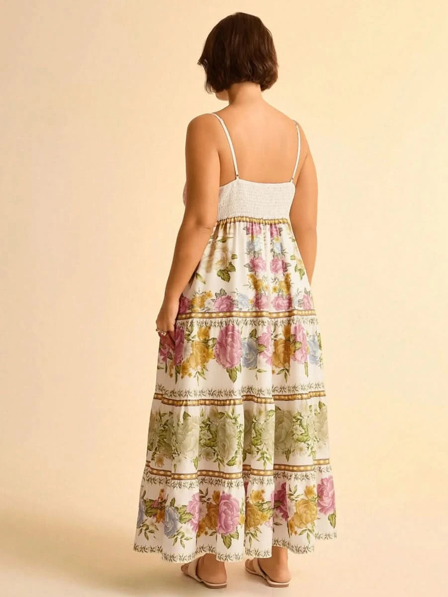 Capri Maxi Dress – Romantic Floral with Front Tie - Satin Whisper