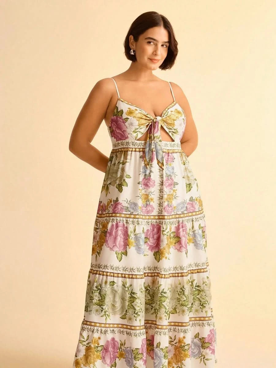 Capri Maxi Dress – Romantic Floral with Front Tie - Satin Whisper