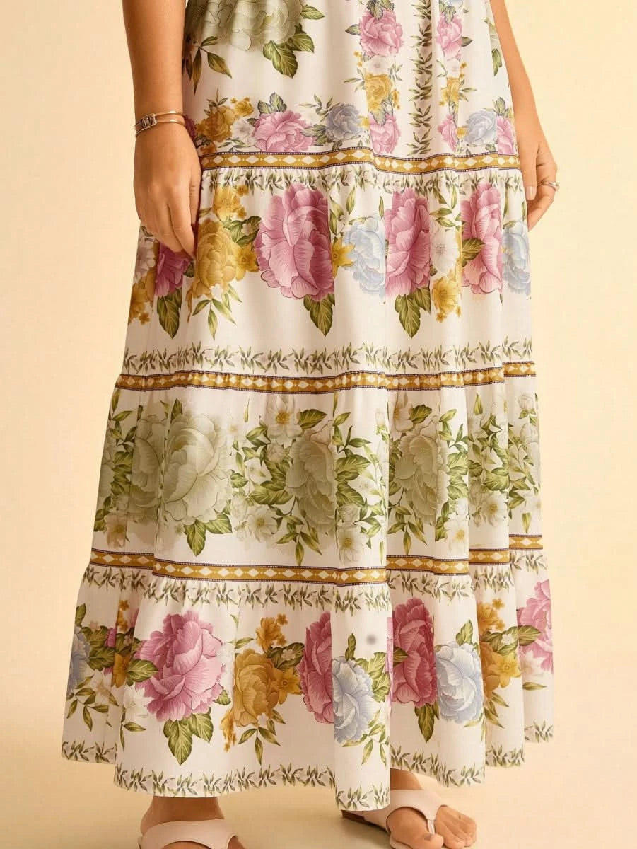 Capri Maxi Dress – Romantic Floral with Front Tie - Satin Whisper