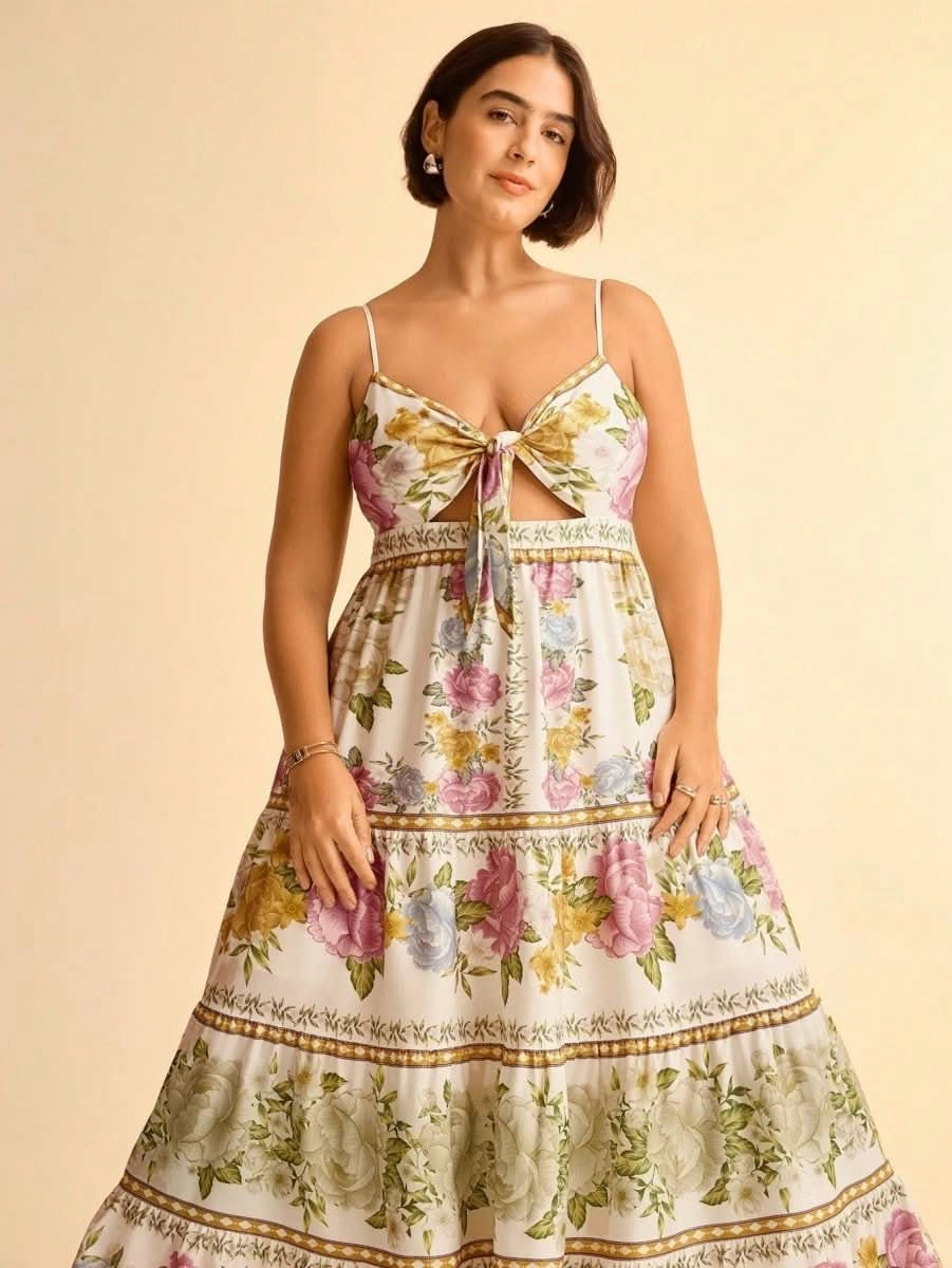 Capri Maxi Dress – Romantic Floral with Front Tie - Satin Whisper