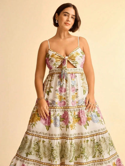 Capri Maxi Dress – Romantic Floral with Front Tie - Satin Whisper