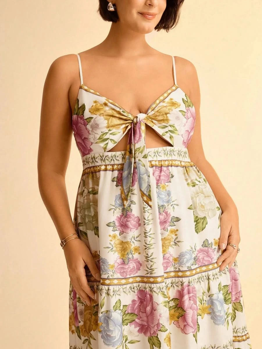 Capri Maxi Dress – Romantic Floral with Front Tie - Satin Whisper