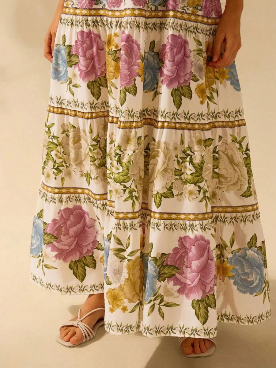 Capri Maxi Dress – Romantic Floral with Front Tie - Satin Whisper