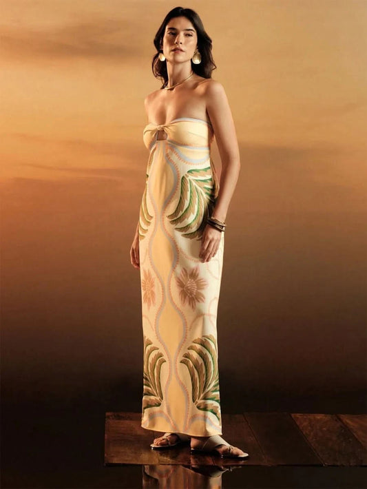 Capri Strapless Tropical Print Maxi Dress - Satin Whisper