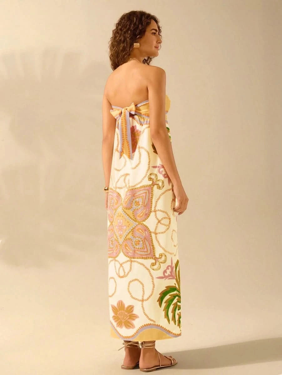 Capri Strapless Tropical Print Maxi Dress - Satin Whisper