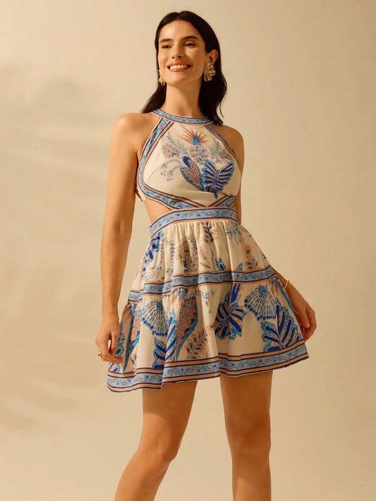 Curaçao Dreams – Halter Backless Dress with Adjustable Bow - Satin Whisper