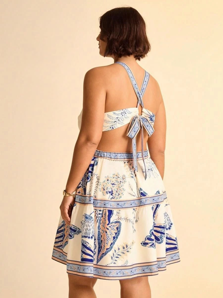 Curaçao Dreams – Halter Backless Dress with Adjustable Bow - Satin Whisper