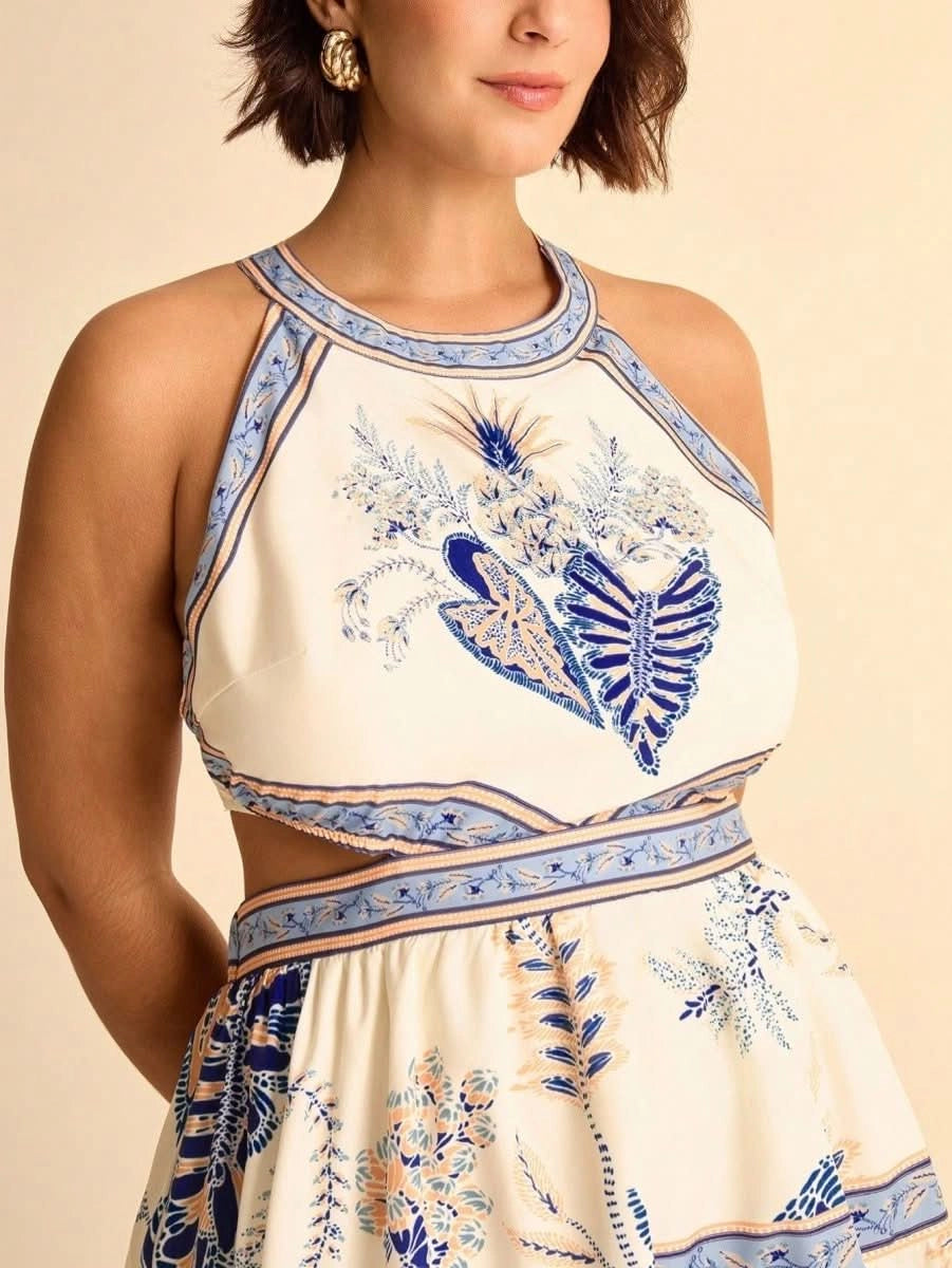Curaçao Dreams – Halter Backless Dress with Adjustable Bow - Satin Whisper