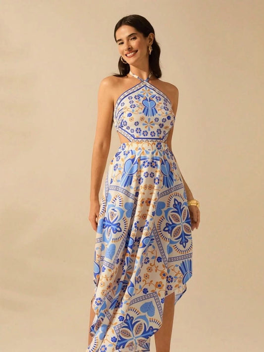 Lisbon Breeze Halter Dress - Satin Whisper