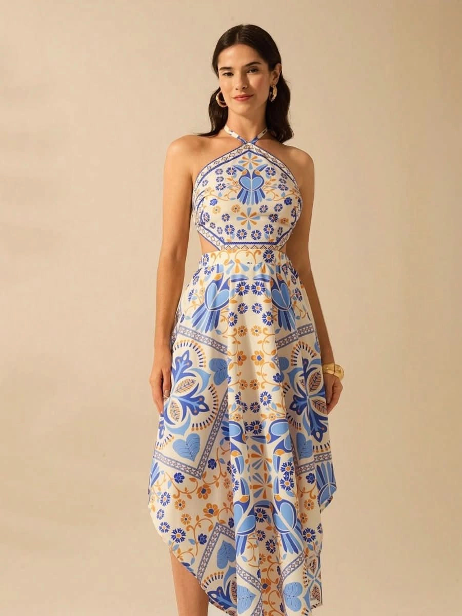 Lisbon Breeze Halter Dress - Satin Whisper