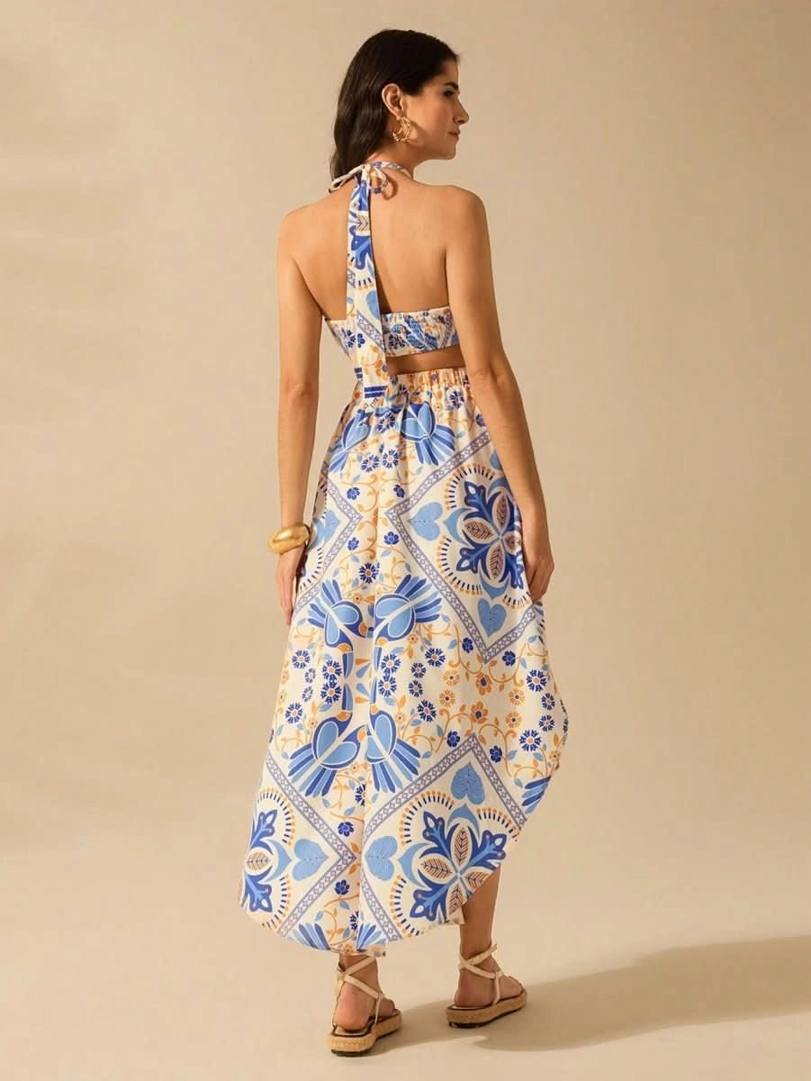 Lisbon Breeze Halter Dress - Satin Whisper