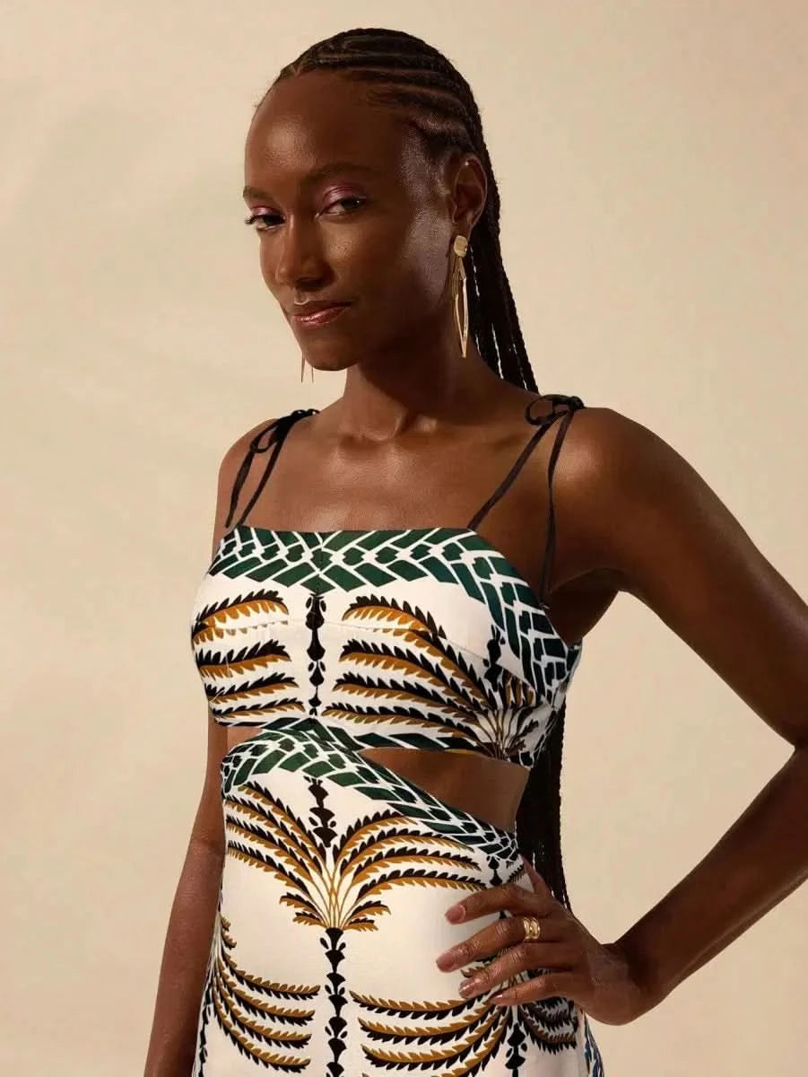 Maldives Cut - Out Palm Dress - Satin Whisper
