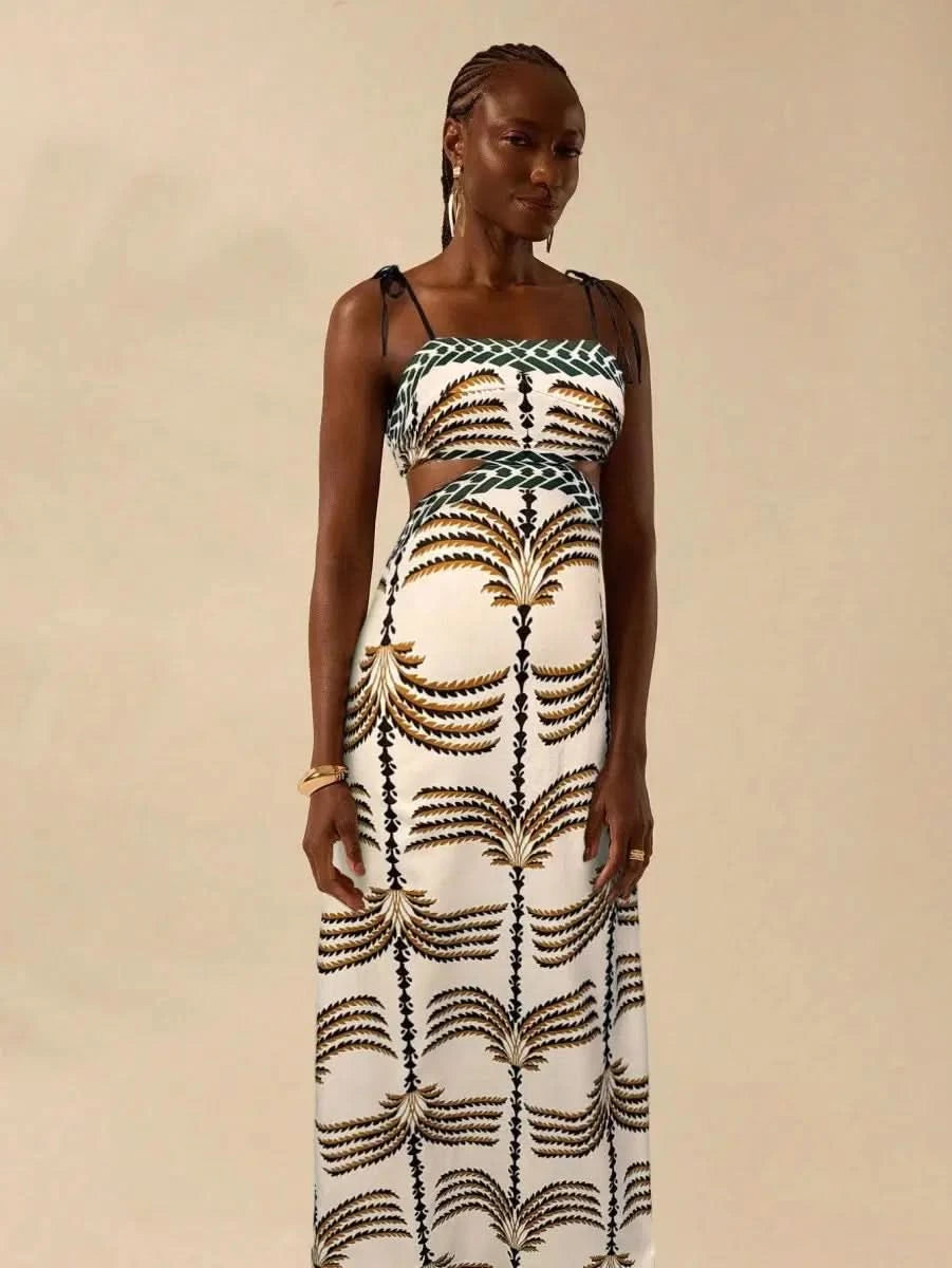 Maldives Cut - Out Palm Dress - Satin Whisper