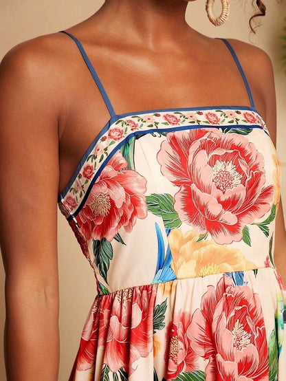 Multicolor Artistic Print Spaghetti Strap Maxi Dress - Satin Whisper