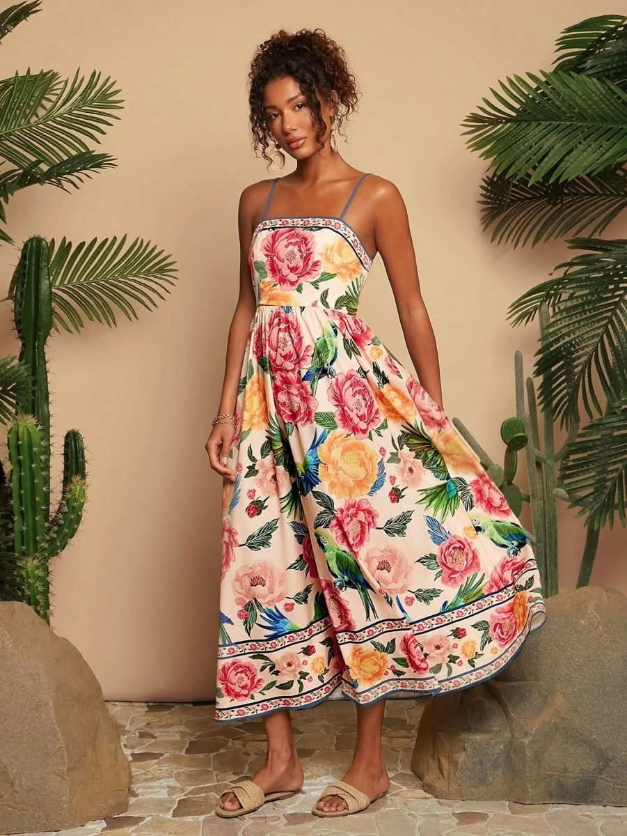 Multicolor Artistic Print Spaghetti Strap Maxi Dress - Satin Whisper