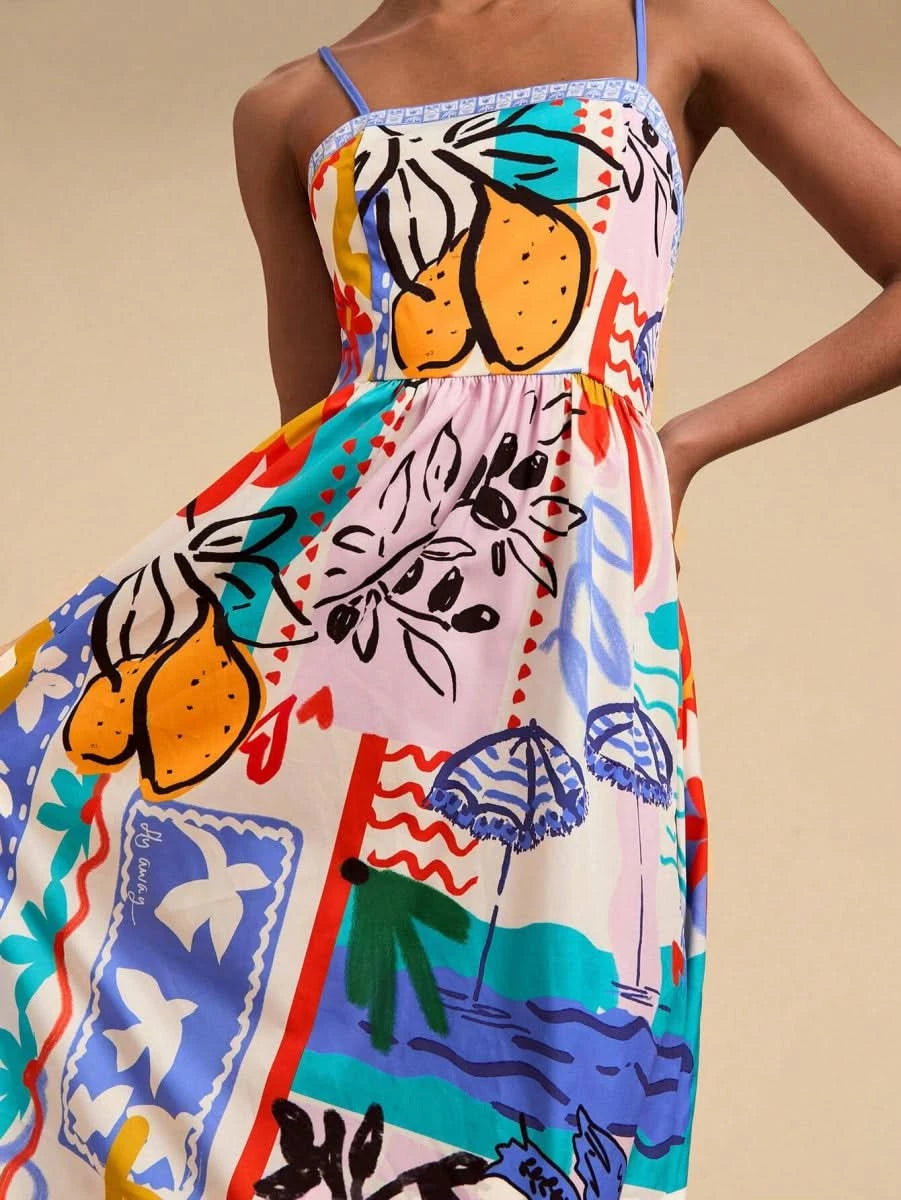 Multicolor Artistic Print Spaghetti Strap Maxi Dress - Satin Whisper