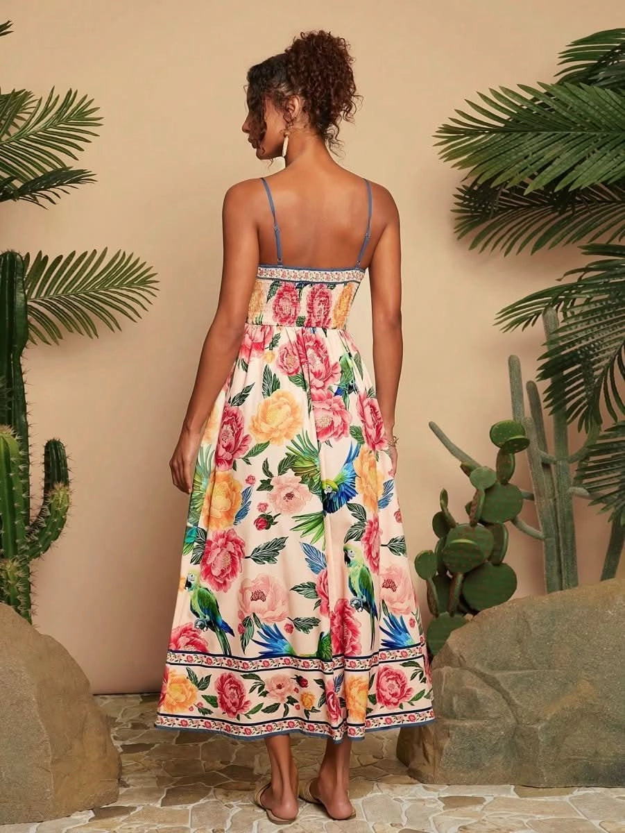 Multicolor Artistic Print Spaghetti Strap Maxi Dress - Satin Whisper