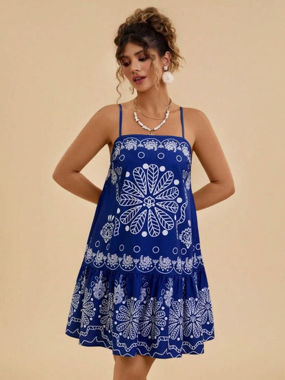 Travachic Blue Boho Mini Dress with Paisley Print - Satin Whisper