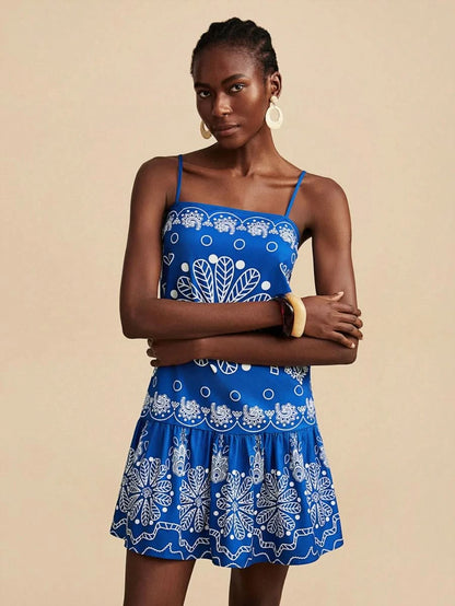Travachic Blue Boho Mini Dress with Paisley Print - Satin Whisper