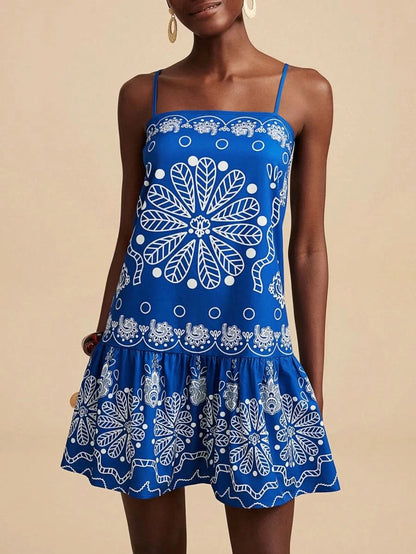 Travachic Blue Boho Mini Dress with Paisley Print - Satin Whisper