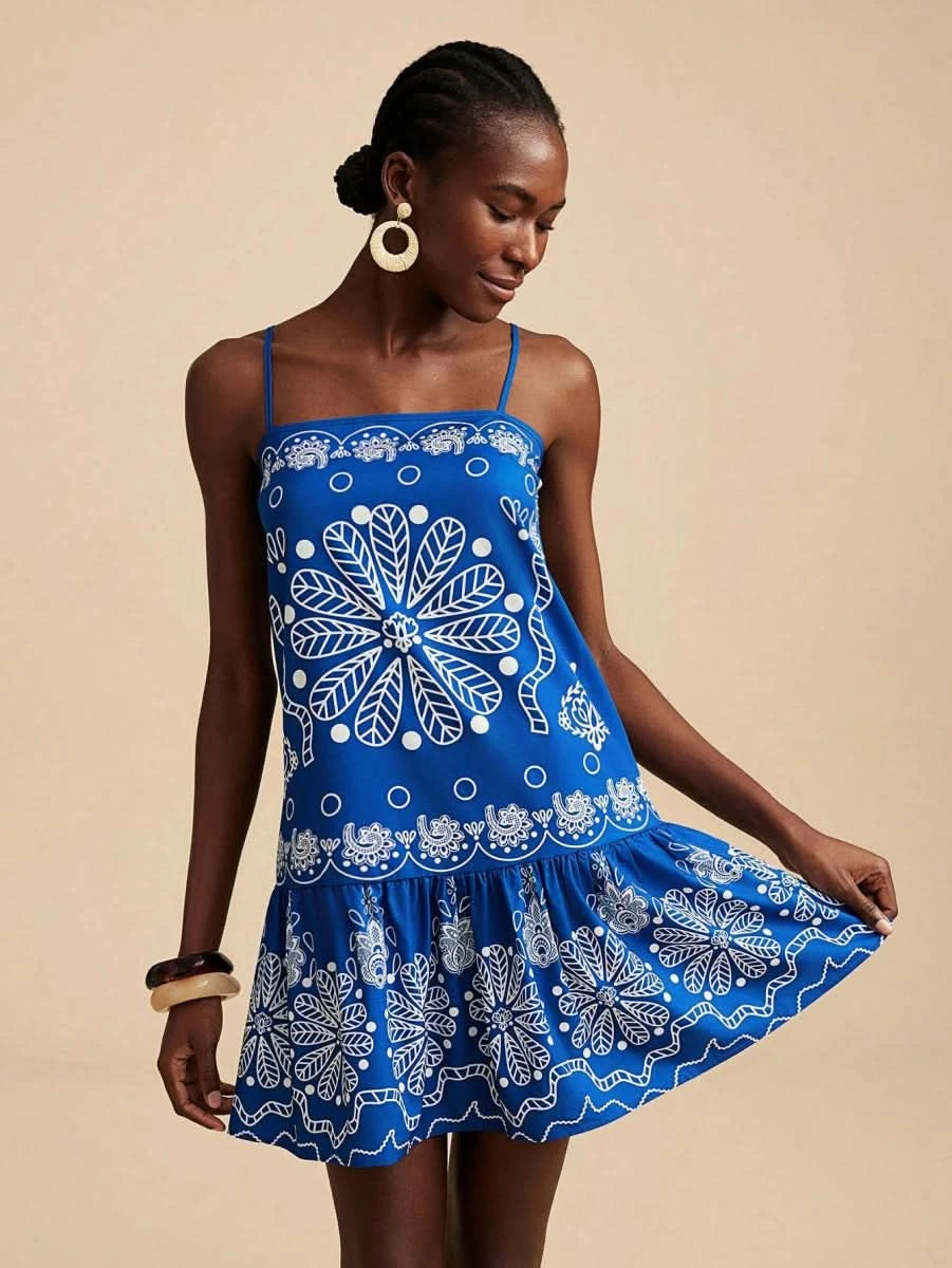 Travachic Blue Boho Mini Dress with Paisley Print - Satin Whisper