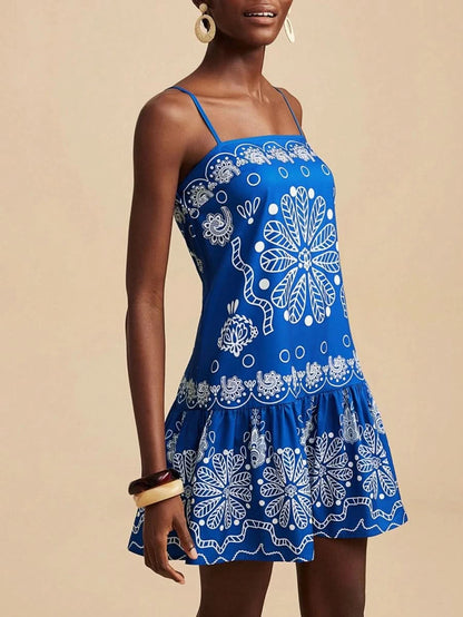 Travachic Blue Boho Mini Dress with Paisley Print - Satin Whisper