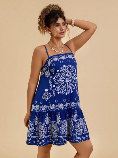 Travachic Blue Boho Mini Dress with Paisley Print - Satin Whisper