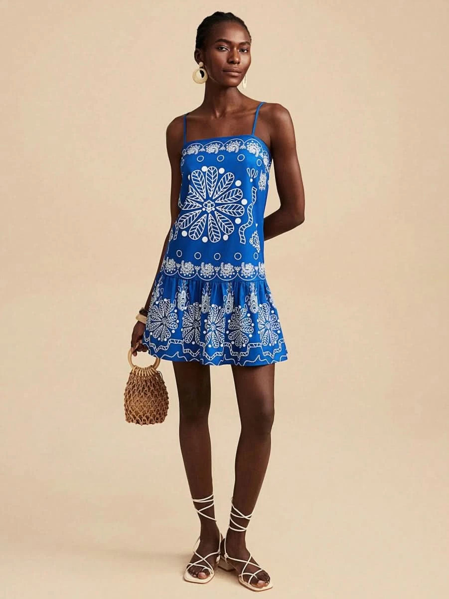 Travachic Blue Boho Mini Dress with Paisley Print - Satin Whisper