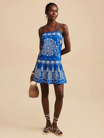 Travachic Blue Boho Mini Dress with Paisley Print - Satin Whisper