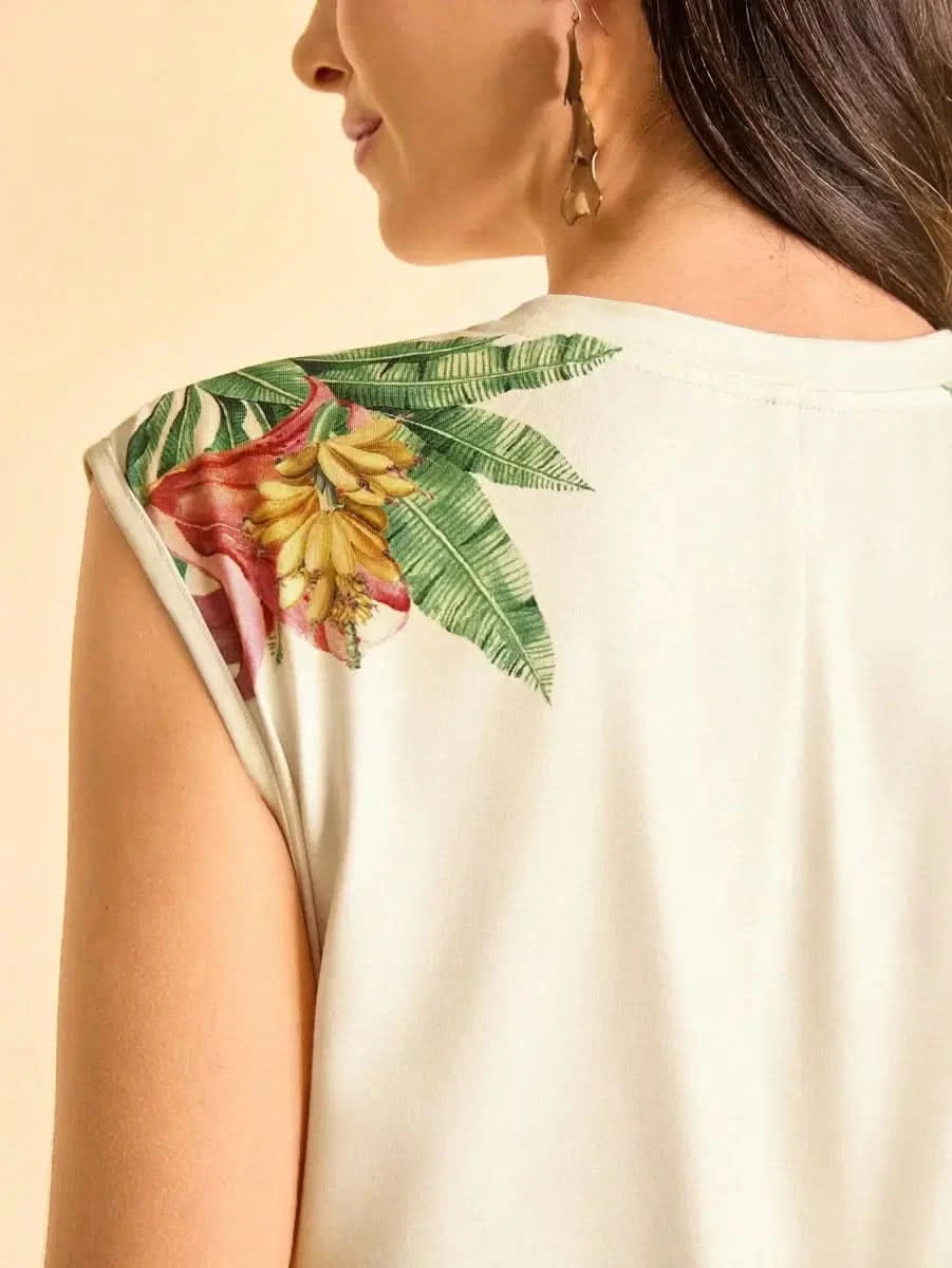 Tropical Sleeveless Dress with Parrot & Leaf Print - Satin Whisper