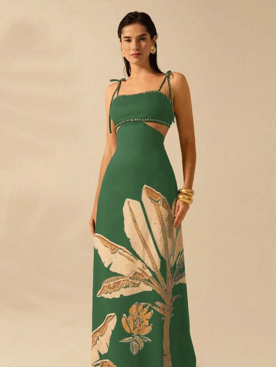 Zanzibar Sunset Dress with Waist Cut - Out - Satin Whisper