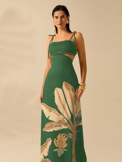 Zanzibar Sunset Dress with Waist Cut - Out - Satin Whisper