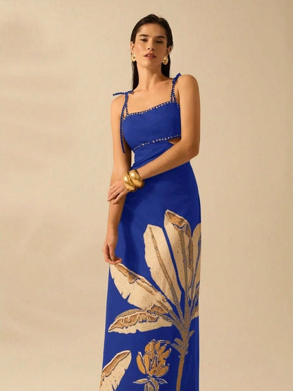 Zanzibar Sunset Dress with Waist Cut - Out - Satin Whisper