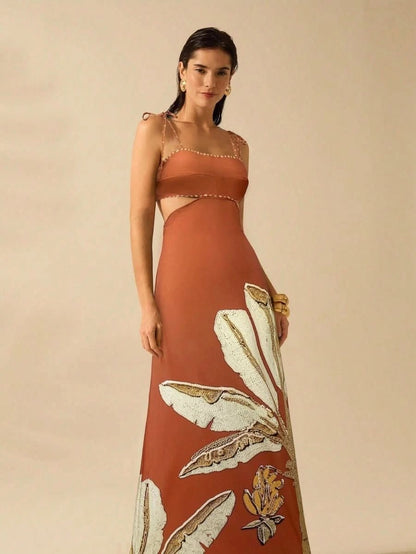 Zanzibar Sunset Dress with Waist Cut - Out - Satin Whisper