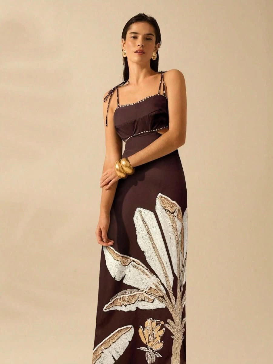 Zanzibar Sunset Dress with Waist Cut - Out - Satin Whisper