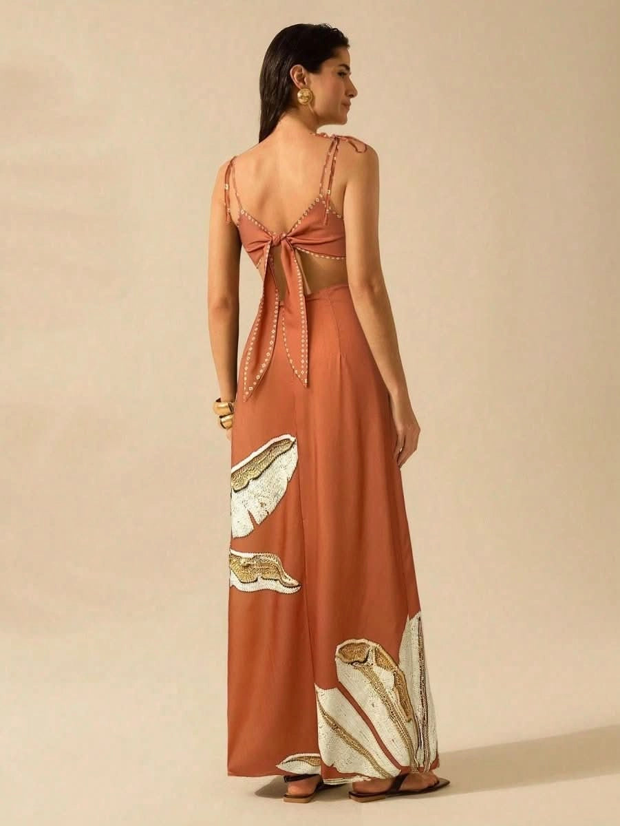 Zanzibar Sunset Dress with Waist Cut - Out - Satin Whisper