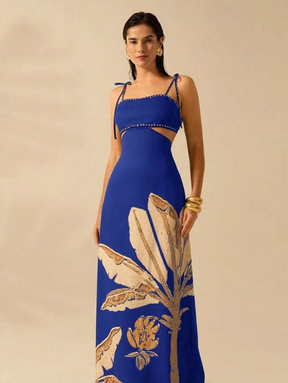 Zanzibar Sunset Dress with Waist Cut - Out - Satin Whisper