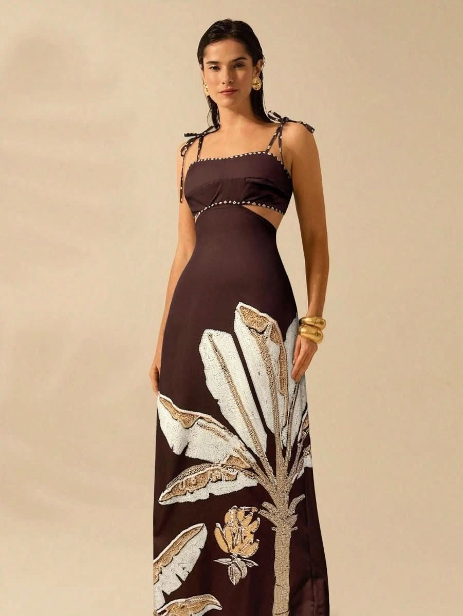 Zanzibar Sunset Dress with Waist Cut - Out - Satin Whisper