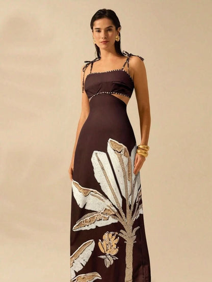 Zanzibar Sunset Dress with Waist Cut - Out - Satin Whisper