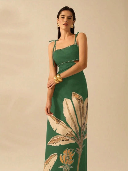Zanzibar Sunset Dress with Waist Cut - Out - Satin Whisper